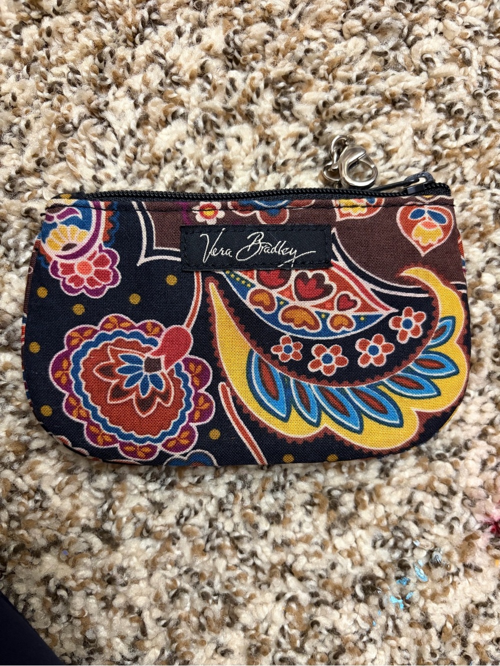 Vera Bradley Black Paisley Coin Pouch with Multicolor Floral Print